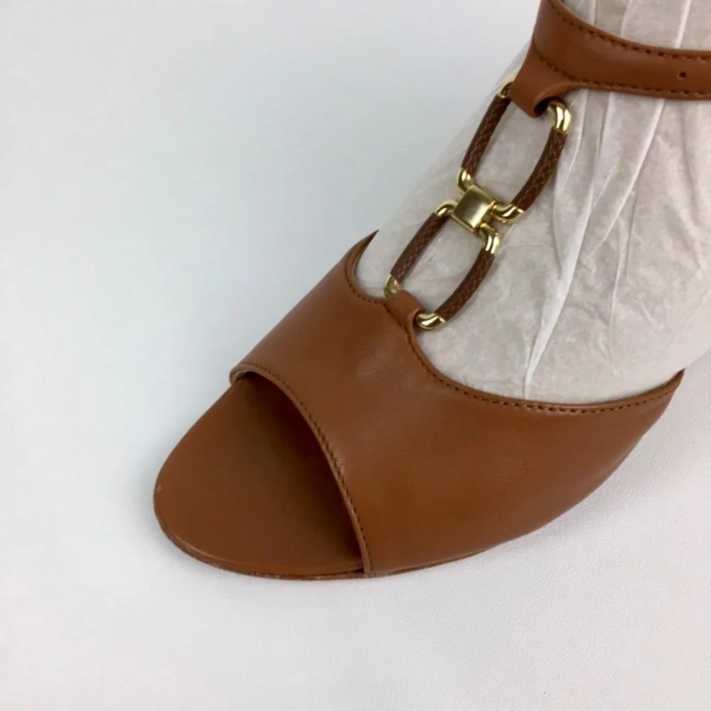 AGL Attilio Giusti Leombruni Womens Tan Wedge Sandal Gold Buckle size 40 US 10